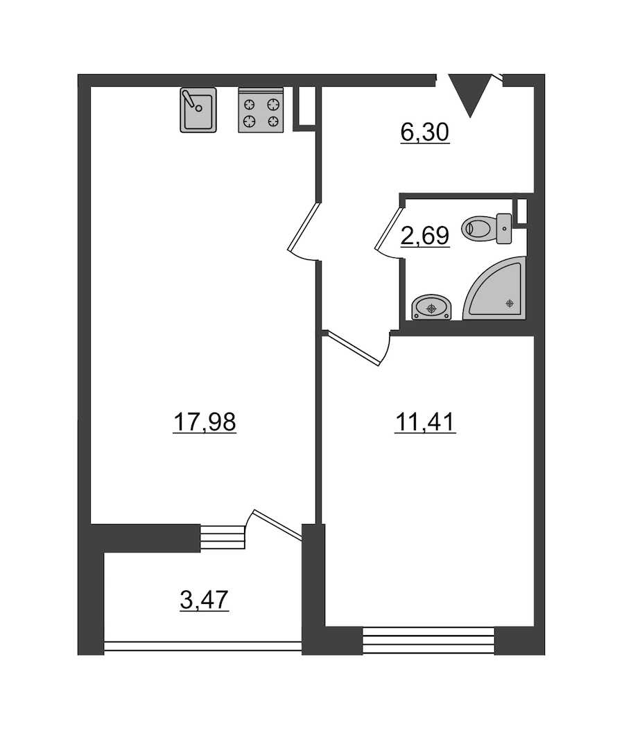 Однокомнатная квартира в : площадь 38.38 м2 , этаж: 1 – купить в Санкт-Петербурге